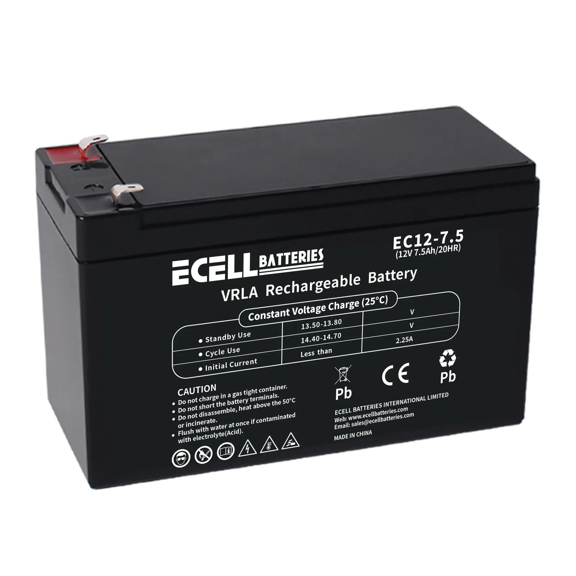 EC12-7.5, 12V 7.5AH 20HR 2.25A