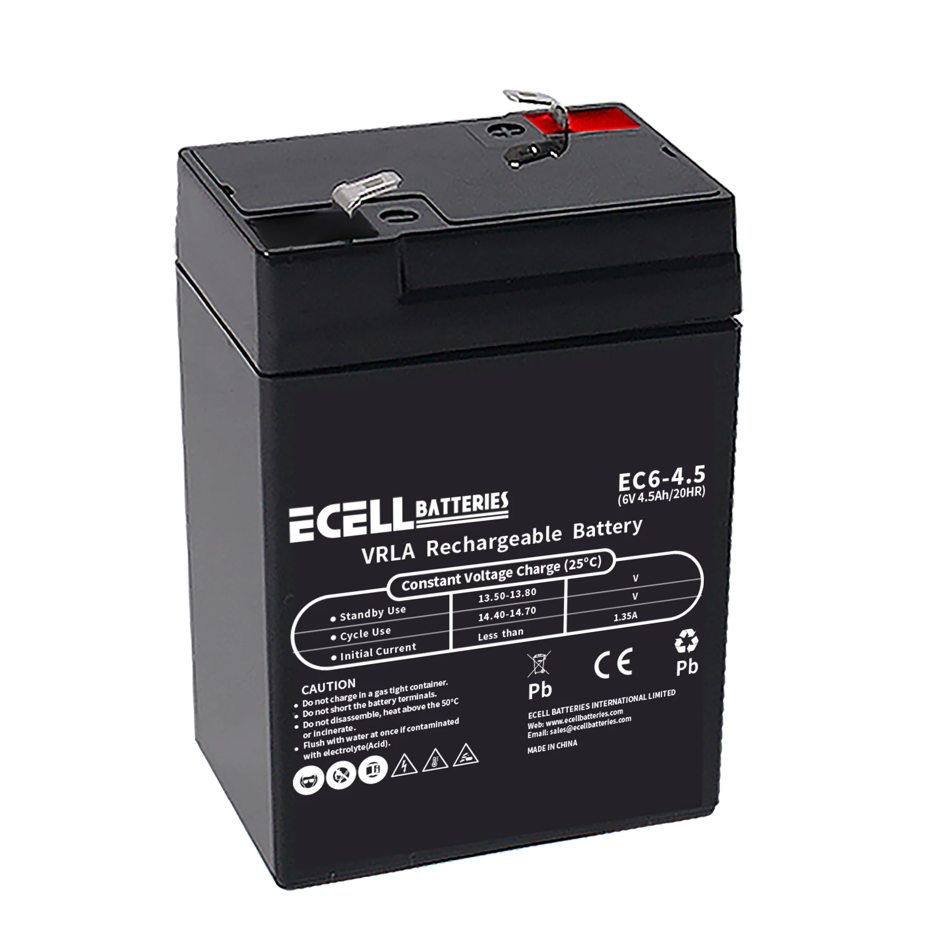 EC6-4.5, 6V 4.5AH 20HR, 1.35A