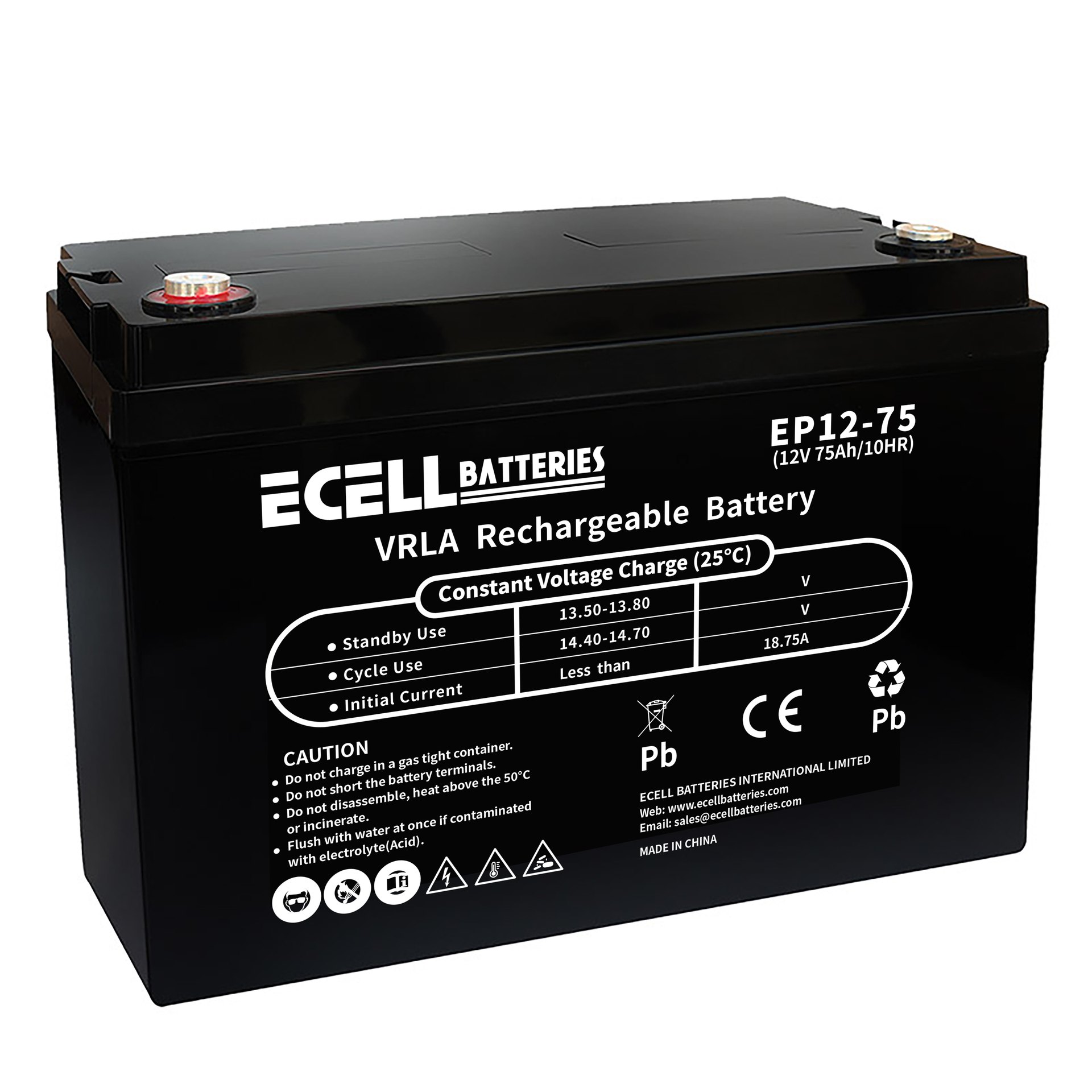 EP12-75, 12V 75AH, 18.75A 黑色