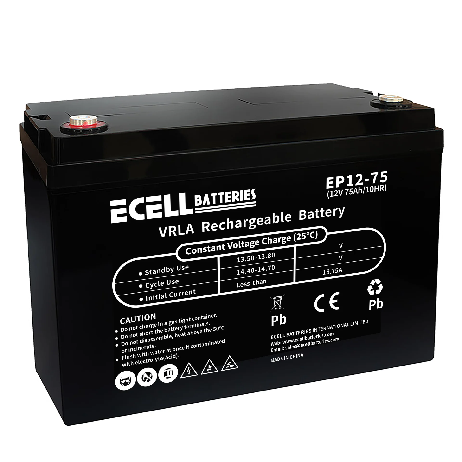 EP12-75, 12V 75AH, 18.75A 黑色