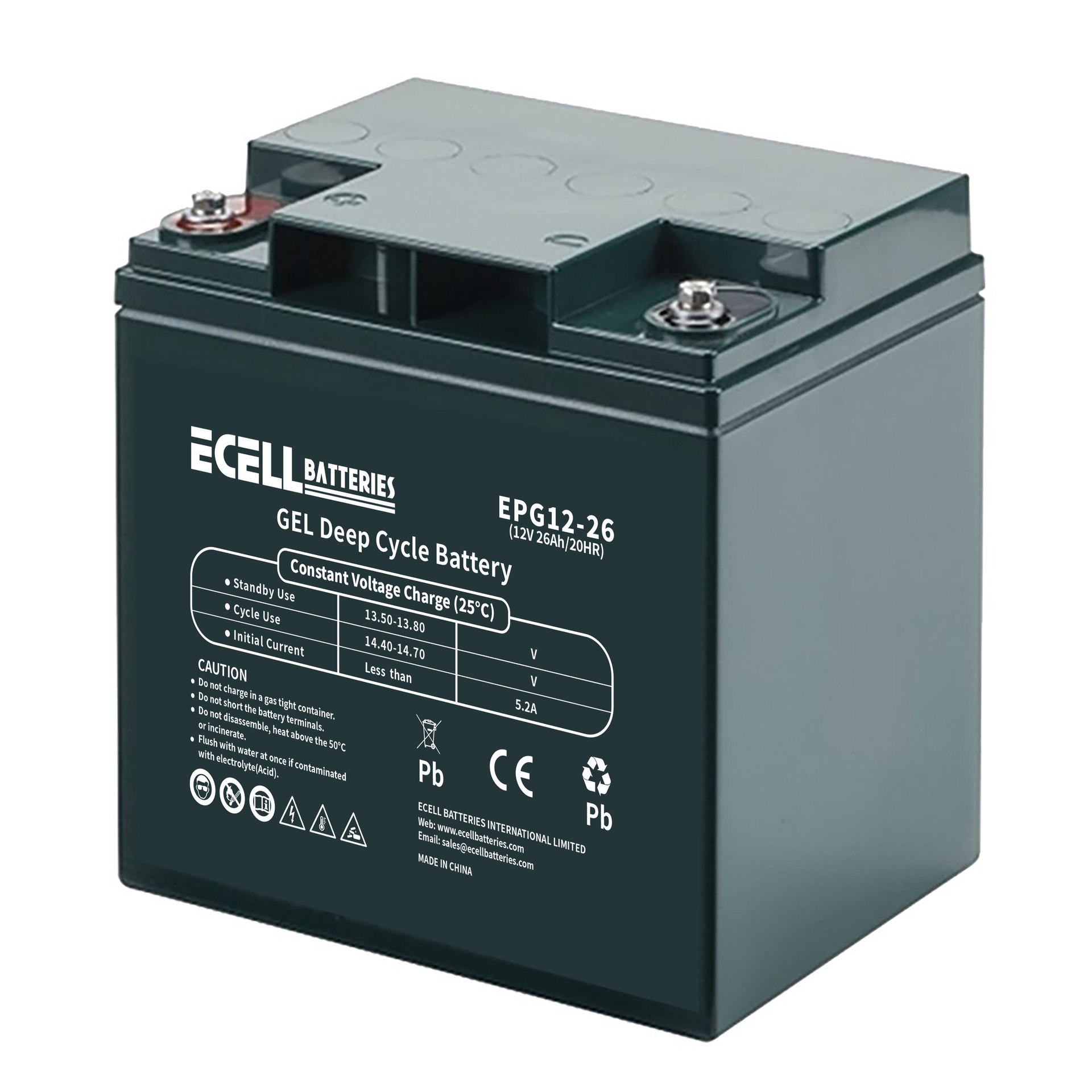 EPG12-26, 12V 26Ah, 20HR 5.20A