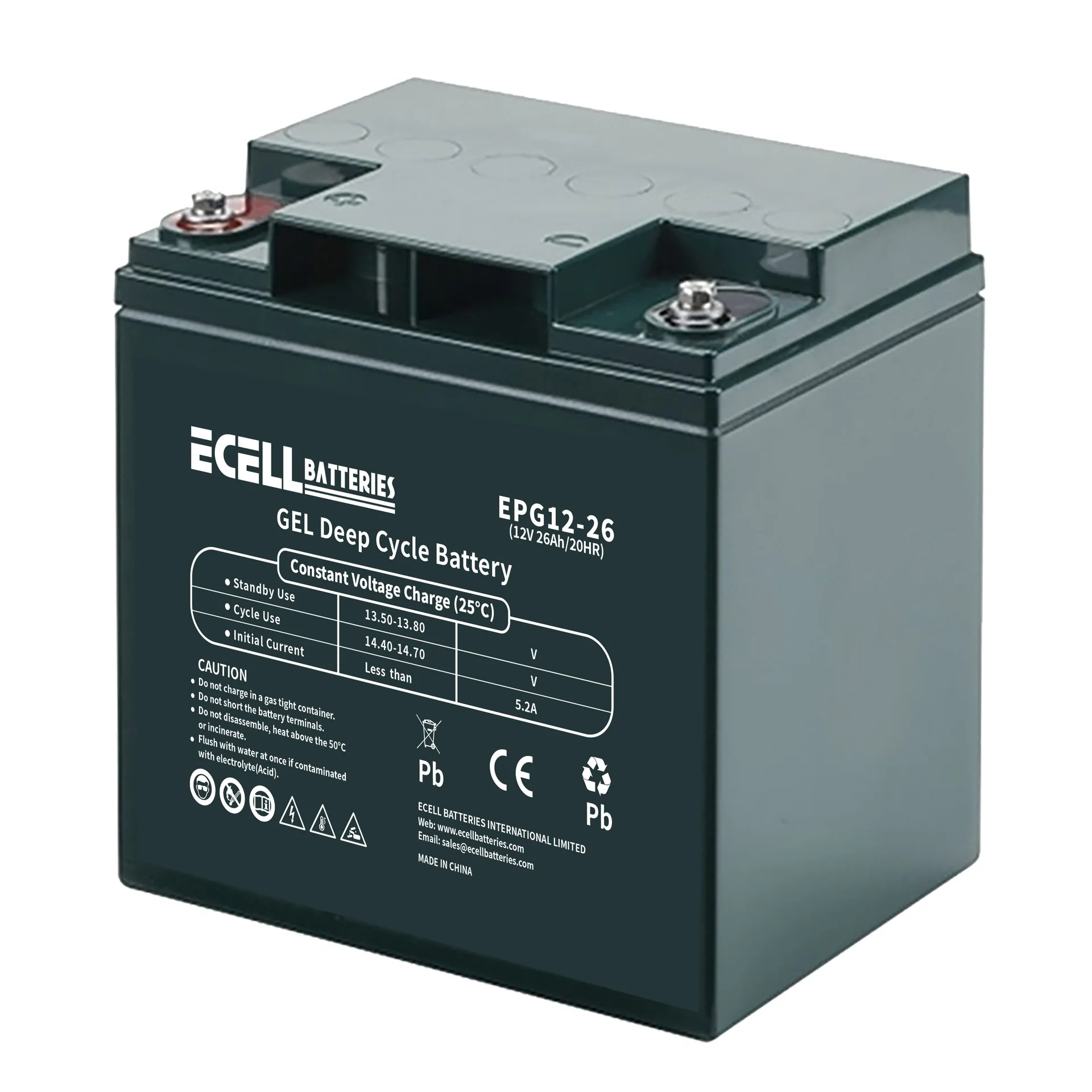 EPG12-26, 12V 26Ah, 20HR 5.20A