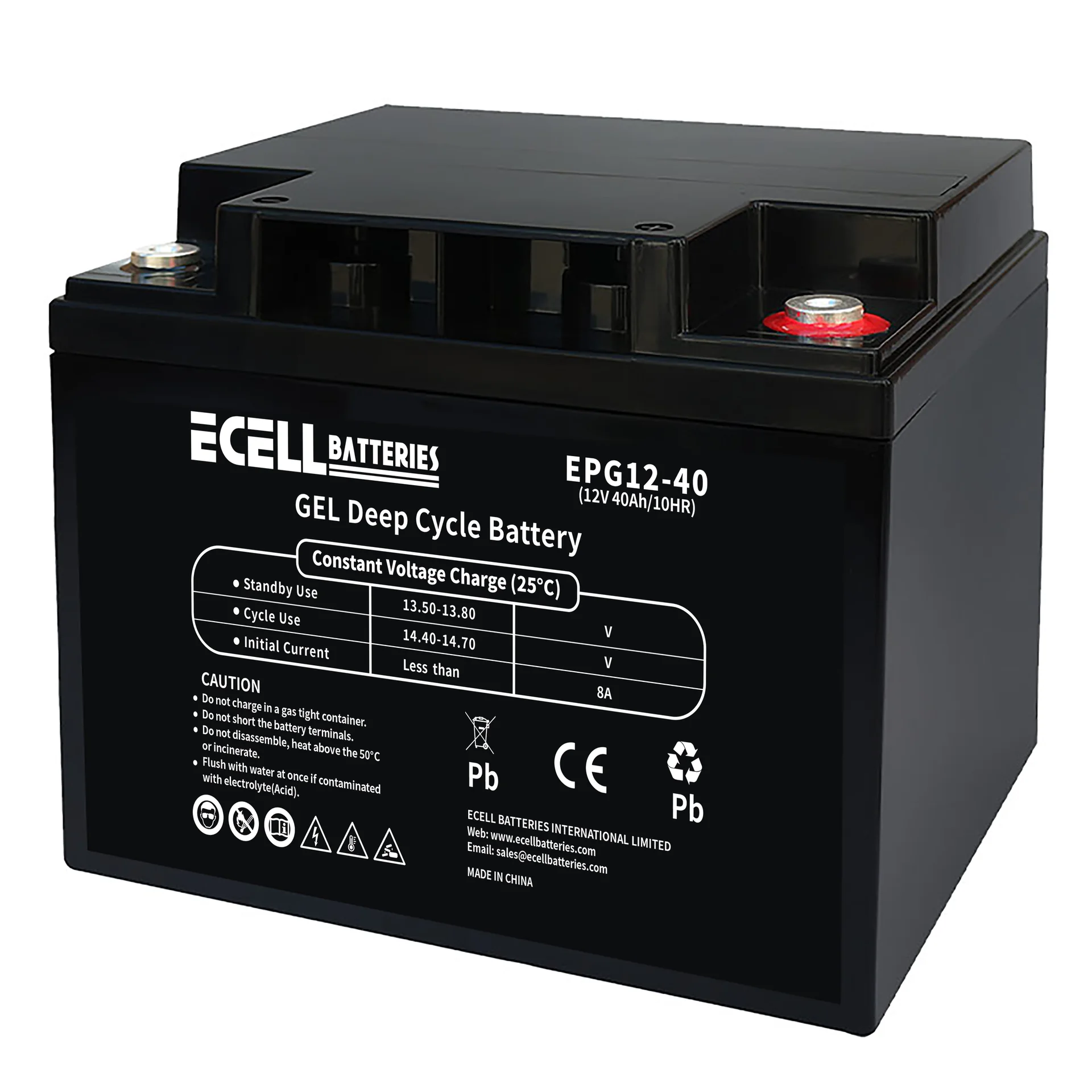 EPG12-40, 12V 40Ah, 10HR 8A